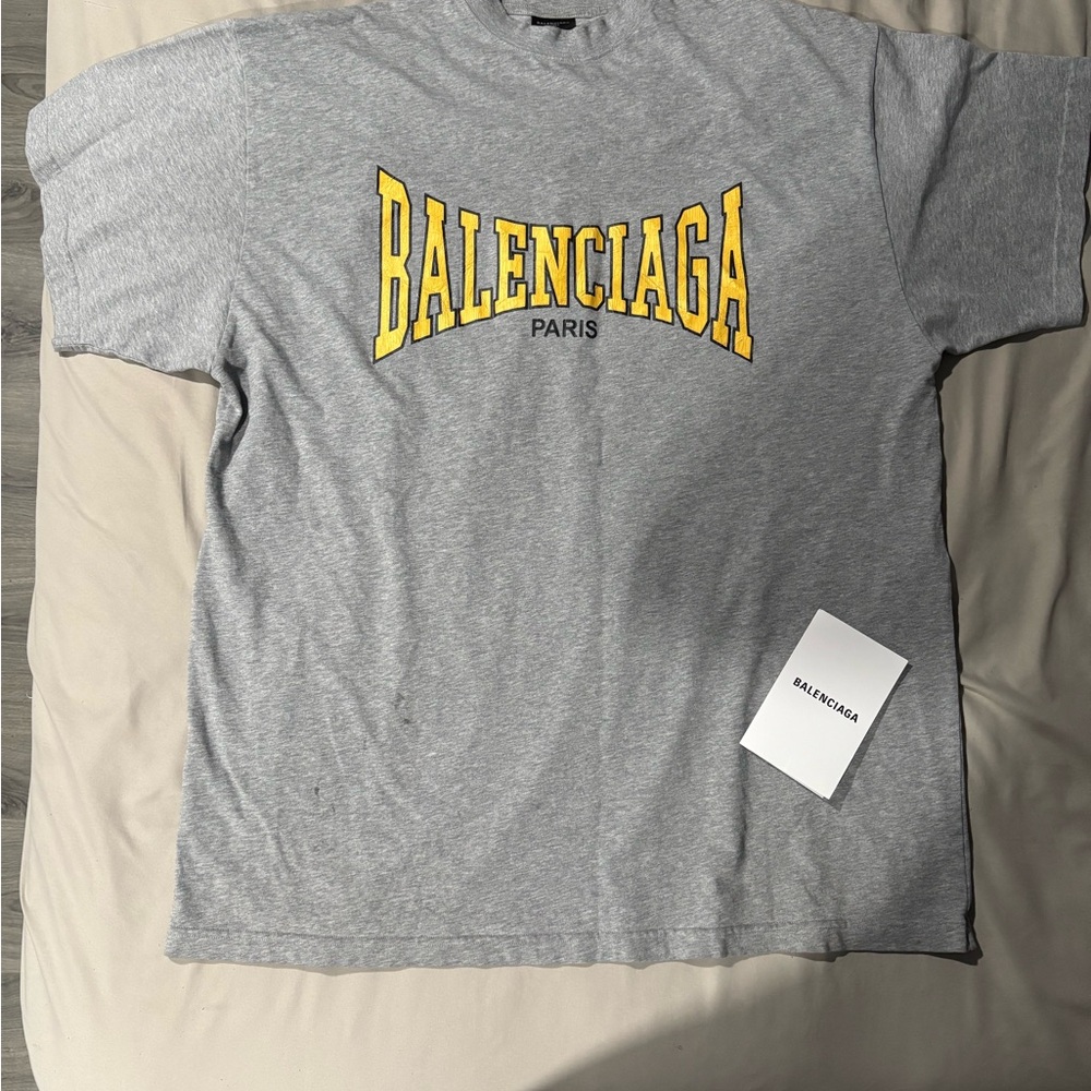 Balenciaga Heather Gray Tee with Vibrant Yellow Logo